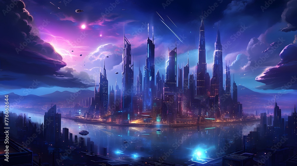 Fantasy alien planet. Futuristic city. 3d render illustration