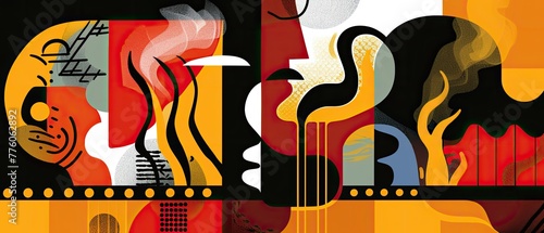 An abstract representation of grilling with bold colors and shapes symbolizing heat photo