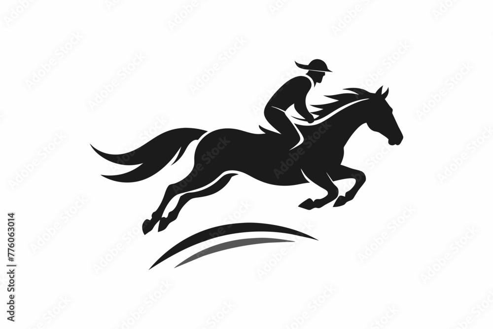 horse jumping logo, a horse and rider jumping silhouette black vector illustration