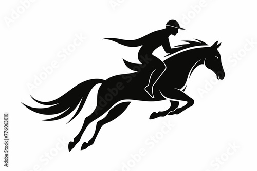 horse jumping logo, a horse and rider jumping silhouette black vector illustration © Ishraq