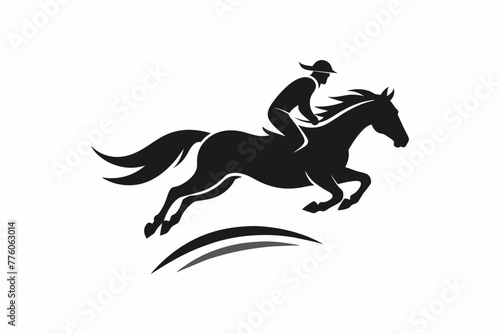 Fototapeta Naklejka Na Ścianę i Meble -  horse jumping logo, a horse and rider jumping silhouette black vector illustration