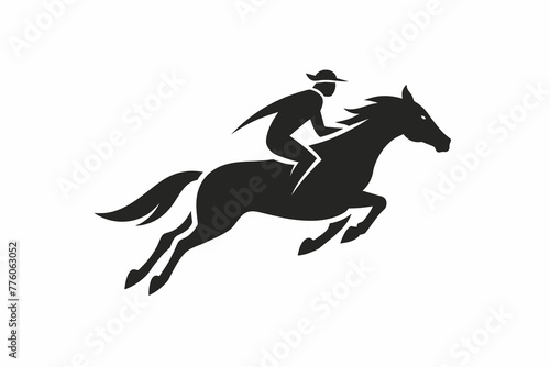 horse jumping logo, a horse and rider jumping silhouette black vector illustration