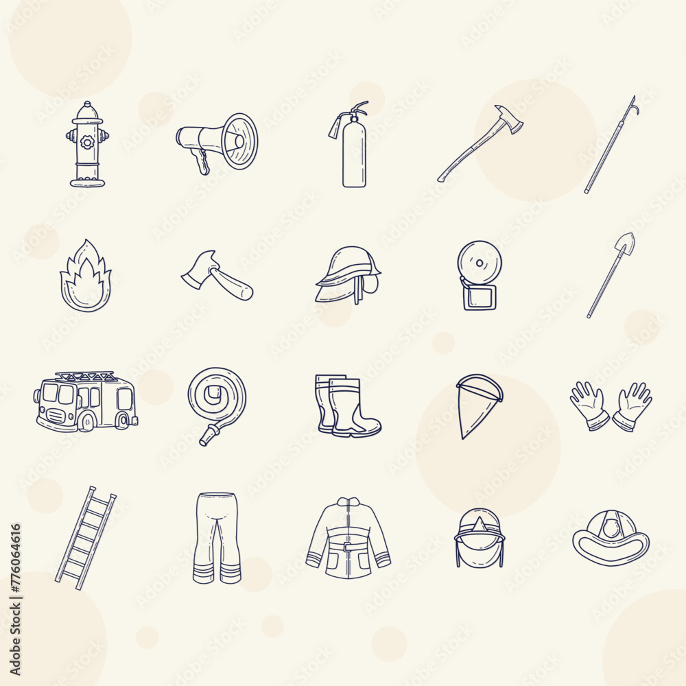 Fototapeta premium Fire Fighter Equipment, Vector Outline Set