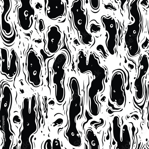 Monochrome, swirling, liquid design.
