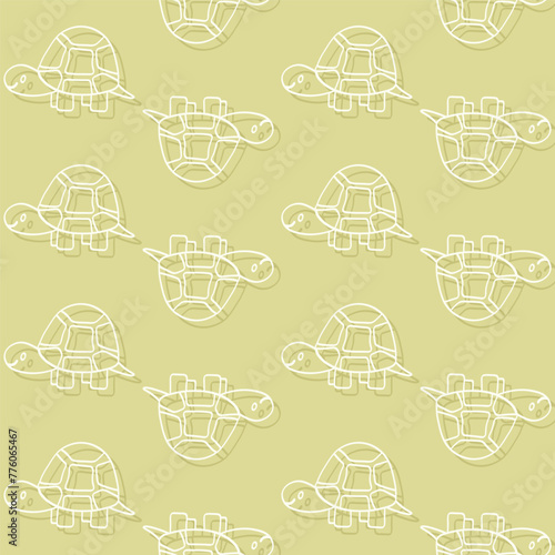 Vector seamless pattern with turtle.Tropical jungle cartoon creatures.Pastel animals background.Cute natural pattern for fabric, childrens clothing,textiles,wrapping paper. © Оксана Омельченко