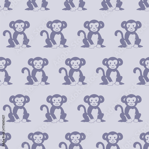 Vector seamless pattern with monkey.Tropical jungle cartoon creatures.Pastel animals background.Cute natural pattern for fabric, childrens clothing,textiles,wrapping paper. © Оксана Омельченко