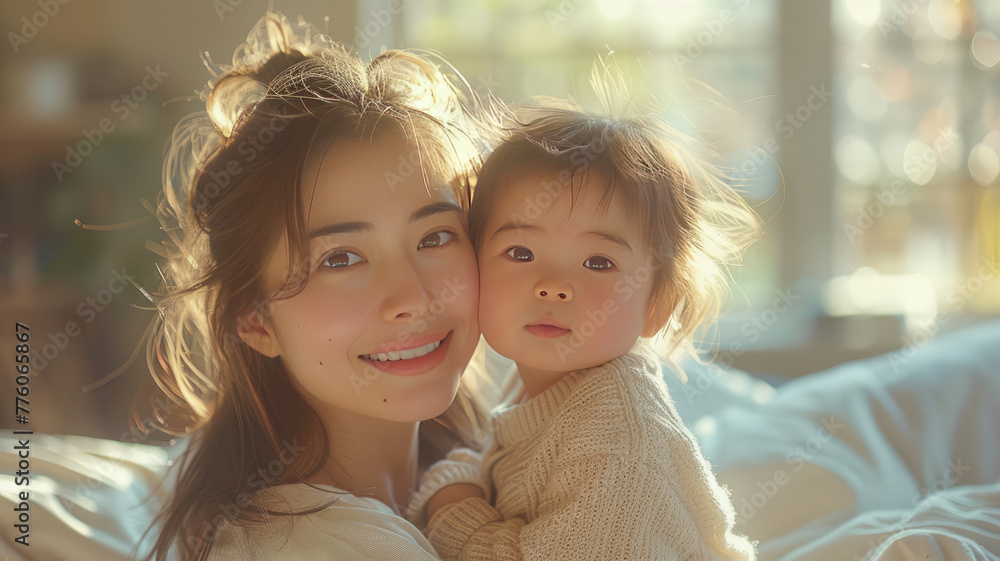 Young asian mother bonding with newborn. Young asian mother bonding with newborn.