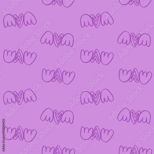 Abstract vector seamless pattern with heart with wings. Cute doodle print for kids. For print, web, home decor, fashion, surface, graphic design. Vector illustration © Оксана Омельченко
