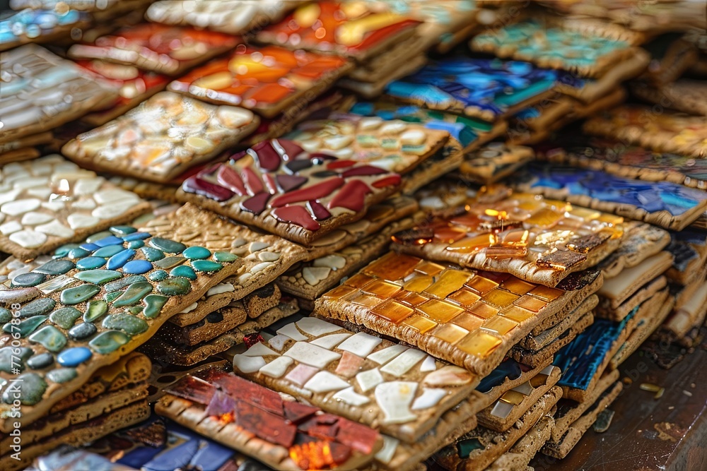 a Matzah Masterpiece Mosaic using broken matzah pieces as the medium. Each fragment tells a part of the Passover story, coming together to form a beautiful and intricate whole