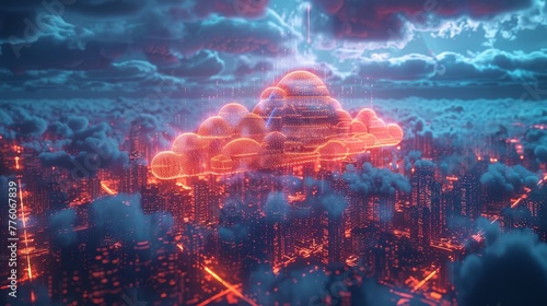 The concept of cloud computing is an abstraction in digital technology. Mobile internet. IoT devices communicate with cloud storage. Computer tech background. A connection with digital data storage