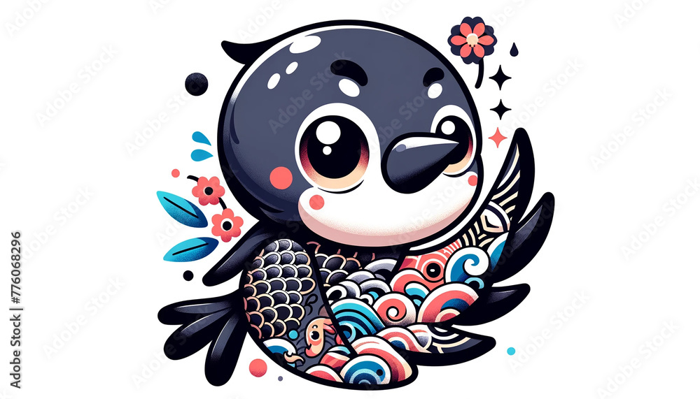 Fototapeta premium タトゥーの入ったカラス | Crow with a tattoo | Generative Ai