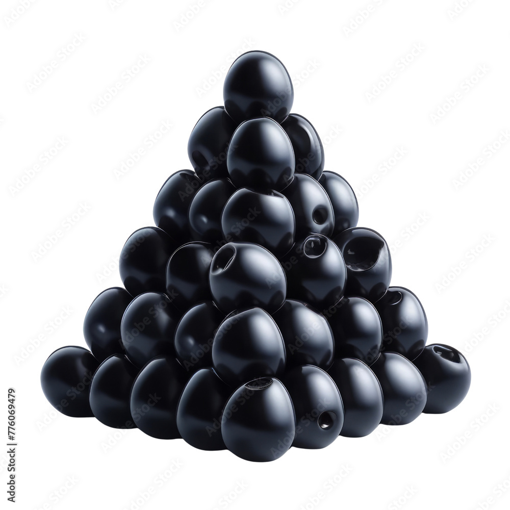 A pile of black grapes is shown in a pyramid shape, pyramid food, 3D render, isolated on a transparent background A pile of black grapes is shown in a pyramid shape, pyramid food, 3D render, isolated on a transparent background