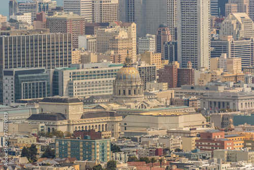 Old City Hall stands majestic in the urban landscape downtown of San Francisco CA
