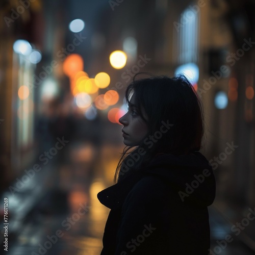 person walking in the night city