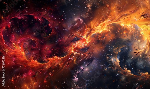 Fractal Galaxy, Abstract Art Meets Cosmic Flames in Stunning Design