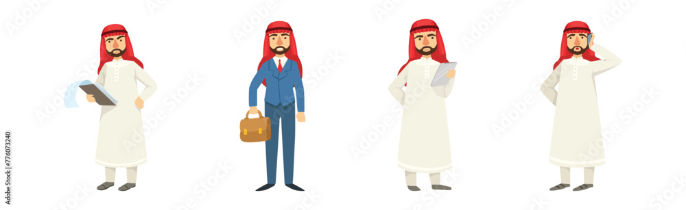 Arab Businessman Character in Different Pose Vector Set Arab Businessman Character in Different Pose Vector Set