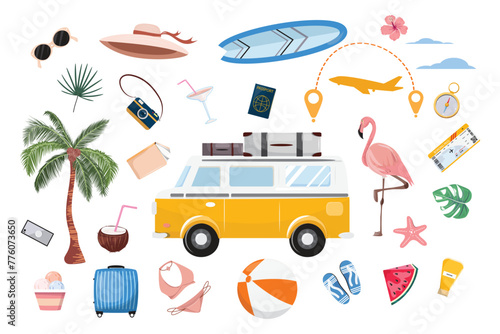 Summer vacation elements. Collection of scrapbooking elements for summer vacation