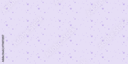 A pretty pattern of purple stars of various sizes on a seamless pastel purple background. 