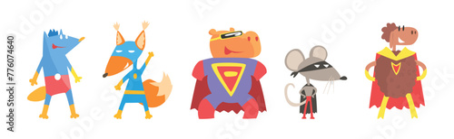 Animals Dressed As Superheroes with Cape And Mask Vector Set