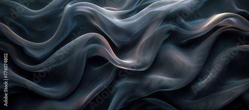 3D render of an abstract dark gray background with flowing waves and red details. Created with Ai 