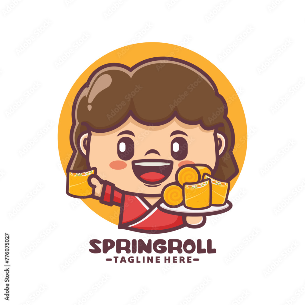 female chef cartoon mascot with spring roll female chef cartoon mascot with spring roll