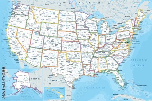 United States - Highly Detailed Colored Vector Map of the USA. Ideally for the Print Posters.