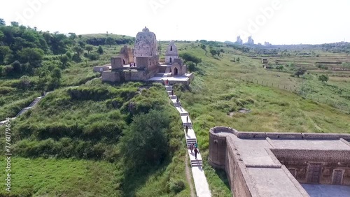 Aerial View to the Ruins of the Shri Katas Raj Temples, also known as Qila Katas, complex of several Hindu temples in Punjab province, Pakistan photo