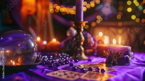 Table with crystal ball and candels  card reading and divination  occult table