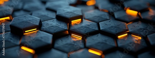 2d dark matte 3d hexagon with glow between tiles