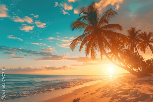 Golden Sunset Serenity  Tropical Palm Beach