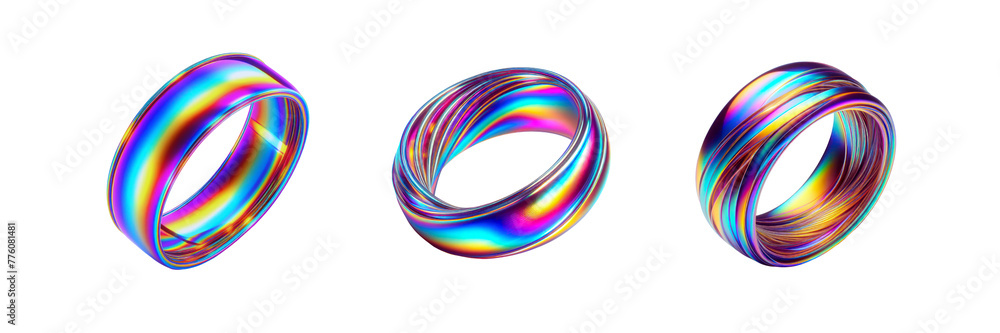 Set of Bright Holographic Ribbon Ring illustration, isolated over on transparent white background Set of Bright Holographic Ribbon Ring illustration, isolated over on transparent white background