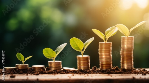 Growth Investment - Plant Sprouting from Coins  photo