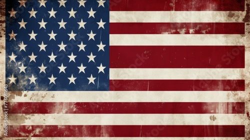 Grunge American Flag - Vintage Patriotic Banner.