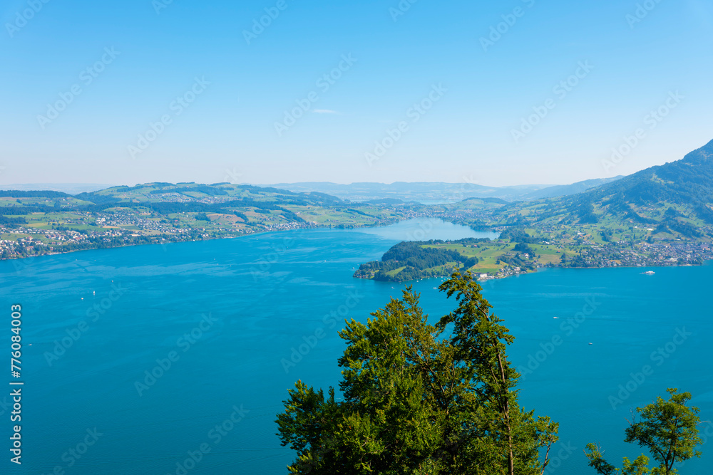 Aerial View over Lake Lucerne and Mountain in Lucerne,  Switzerland.