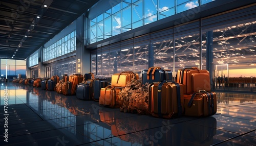 Luggage in airport terminal. Travel and tourism concept. 3d rendering