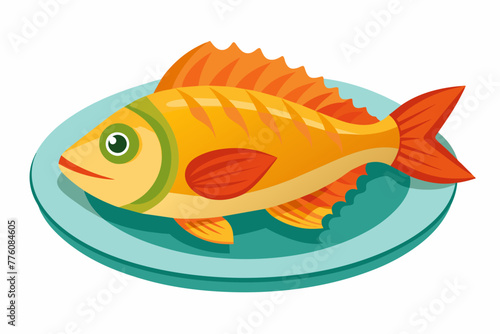  fried fish on the dish vector illustration