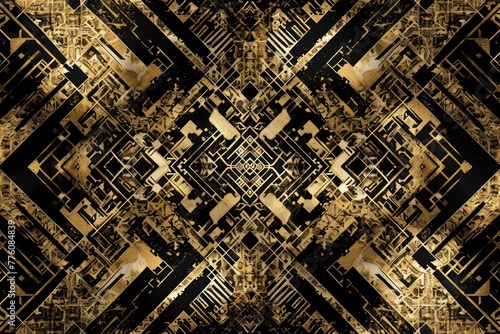 Opulent symmetry  Geometric elegance with shimmering gold and deep black