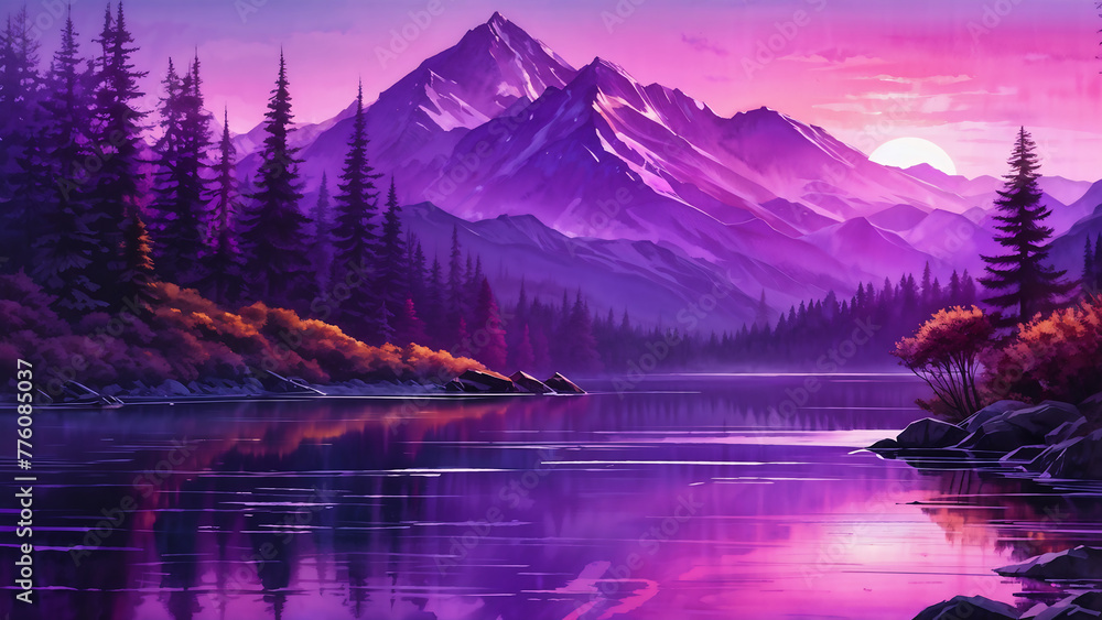 a purple sunset. Generative AI