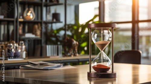 A clock and sandglass embody time's pressure and passing