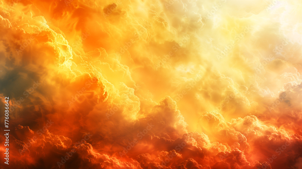 Bright yellow, red, orange, beautiful, huge fluffy clouds, background, texture