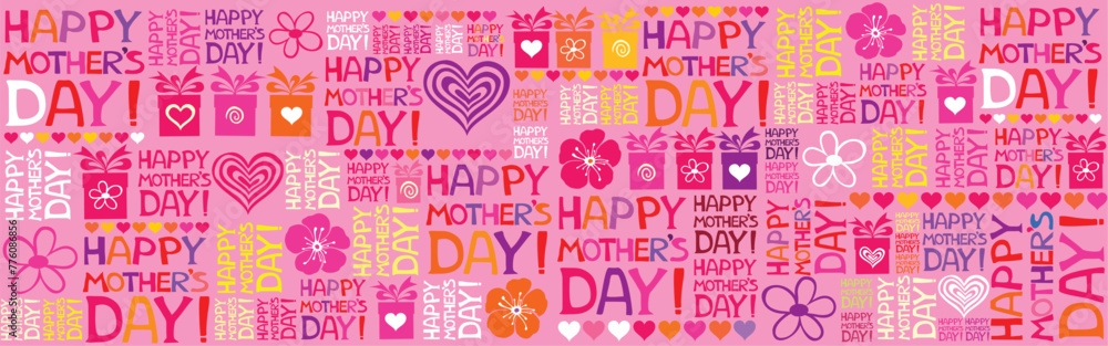 Happy Mothers Day. Lettering design. I love you mum. Horizontal pink card format for web banner or header. Vector illustration Happy Mothers Day. Lettering design. I love you mum. Horizontal pink card format for web banner or header. Vector illustration