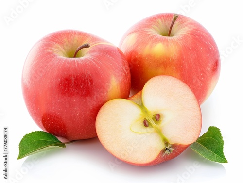 red apples with slices on white background