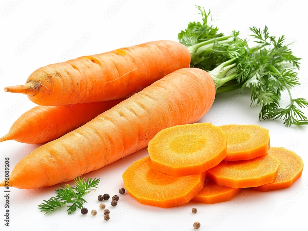 carrots with slices on white background carrots with slices on white background
