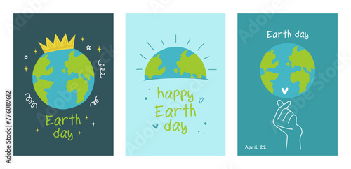 Earth Day. International Mother Earth Day. Caring for nature and ecology. Set of vector illustrations, posters