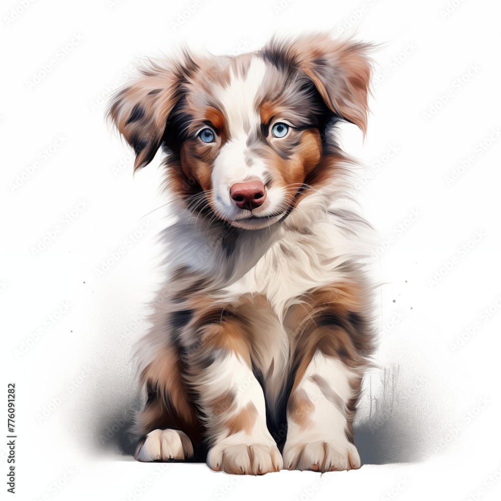 Australian shepherd. Australian shepherd dog. Puppy clipart. Watercolor illustration. Generative AI. Detailed illustration.