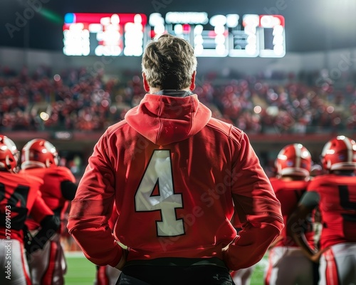 Football coachs halftime talk, words weaving hope, strategy and spirit