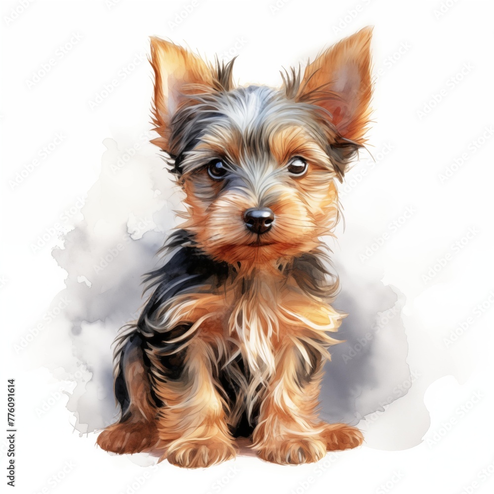 Australian silky terrier dog. Silky terrier dog. Puppy clipart. Watercolor illustration. Generative AI. Detailed illustration. Australian silky terrier dog. Silky terrier dog. Puppy clipart. Watercolor illustration. Generative AI. Detailed illustration.