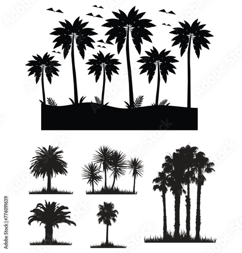 tree icon set black and white - eps 10