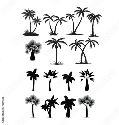tree icon set black and white - eps 10