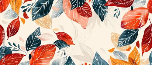 Abstract leaves and floral pattern design in minimalist brush style for fabric, print, cover, banner, decoration.
